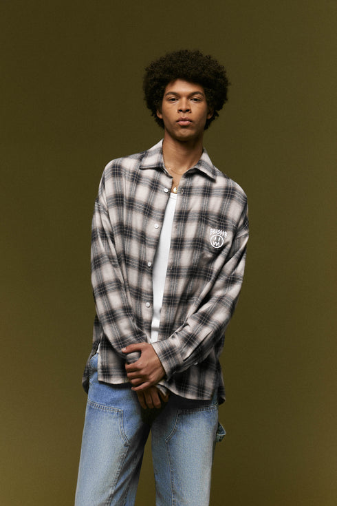 Vintage Plaid Shirt Logo Embroidered Top Jacket